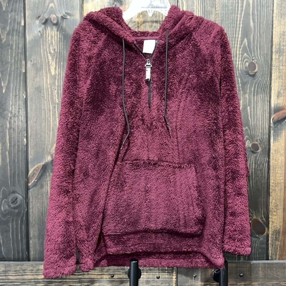 PINK Victoria's Secret Teddy Sherpa Hoodie M Half Zip Plum Purple Pullover Cozy